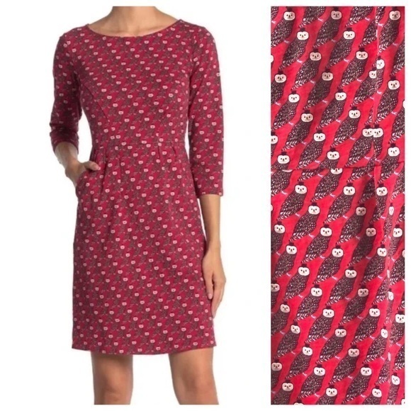 Boden Dresses & Skirts - Boden Poinsettia Regal Owl Penny Jersey‎ Knit Dress With Pockets 100% Cotton 4P